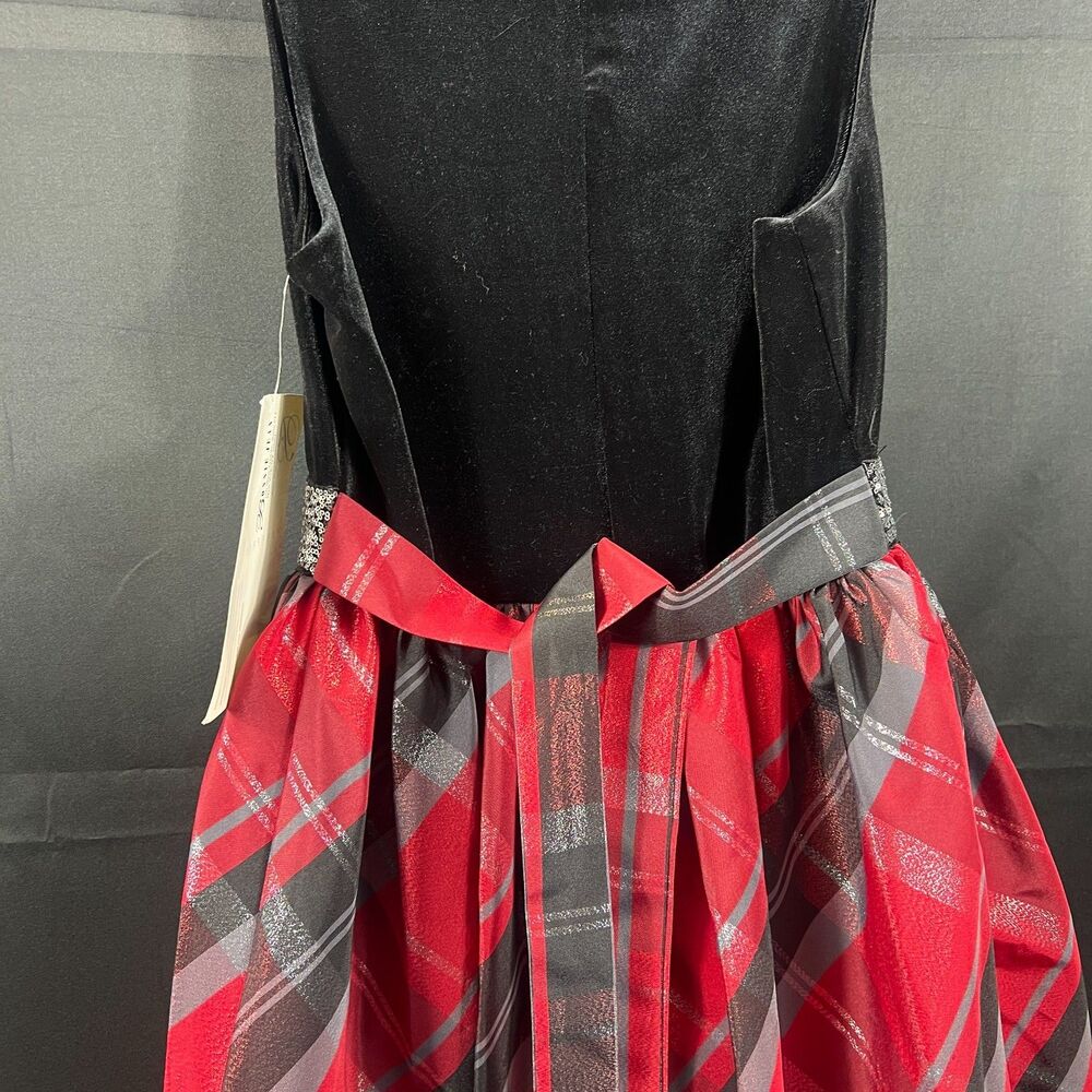 Girls size 12 Velvet Plaid Holiday Dress Red Black Party - Picture 5 of 7
